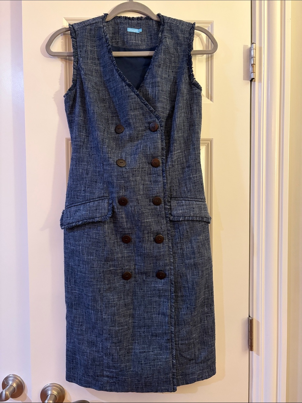 Navy Blue Tweed Sleeveless Double-Breasted Dress - J. McLaughlin size 0